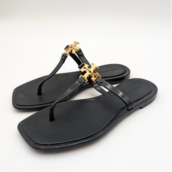 Tory Burch Roxanne Flat Thong Jelly Sandals Women's Black Size US5 EU36 - Picture 1 of 12